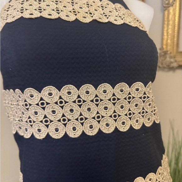 Lilly Pulitzer Annabelle True Navy Gold Lace Stripe Shift Dress Size 2 - Picture 6 of 7